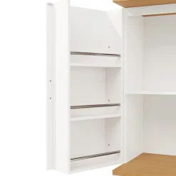 Buffet Haut de Cuisine avec Plateau et 12 Compartiments Fermés - Meuble de Rangement en MDF et Métal, Blanc, 80x40x180 cm