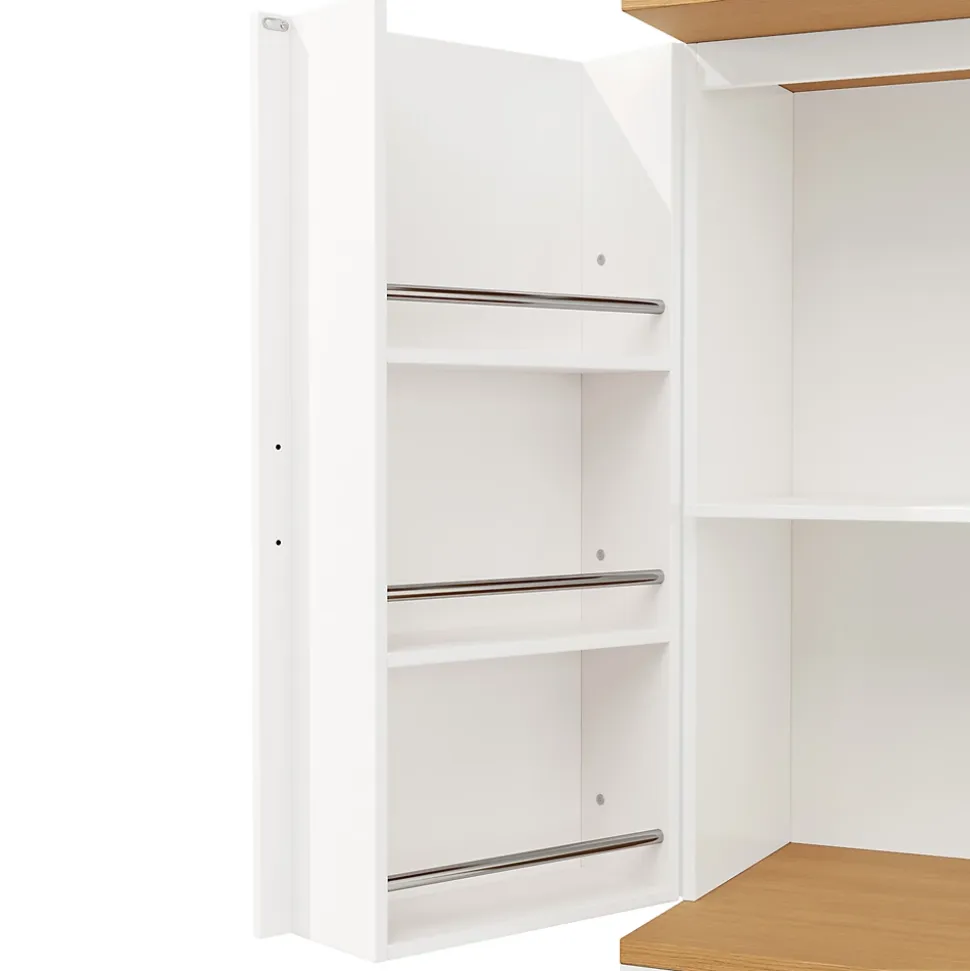 Buffet Haut de Cuisine avec Plateau et 12 Compartiments Fermés - Meuble de Rangement en MDF et Métal, Blanc, 80x40x180 cm