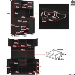 Buffet Haut et Vitrine 2 en 1 avec 4 Portes et 2 Tiroirs, Range-Bouteilles et Étagères Réglables - MDF Noir