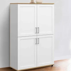 Buffet haut H. 125 cm VITO 4 portes blanc et bois