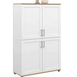 Buffet haut H. 125 cm VITO 4 portes blanc et bois