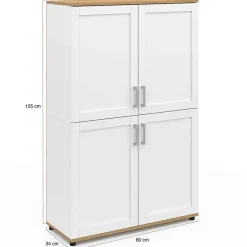 Buffet haut H. 125 cm VITO 4 portes blanc et bois