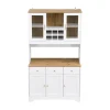 Buffet Haut Moderne avec 5 Portes, 1 Tiroir et 1 Niche, Bahut Salle à Manger Salon en MDF, 94,5x30x175,5 cm, Blanc et Bois