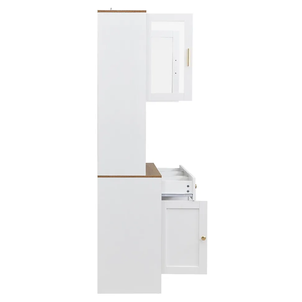 Buffet Haut Moderne avec 5 Portes, 1 Tiroir et 1 Niche, Bahut Salle à Manger Salon en MDF, 94,5x30x175,5 cm, Blanc et Bois