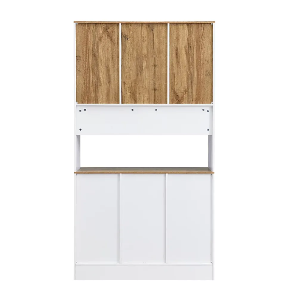 Buffet Haut Moderne avec 5 Portes, 1 Tiroir et 1 Niche, Bahut Salle à Manger Salon en MDF, 94,5x30x175,5 cm, Blanc et Bois