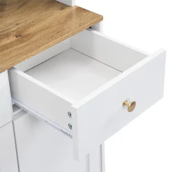 Buffet Haut Moderne avec 5 Portes, 1 Tiroir et 1 Niche, Bahut Salle à Manger Salon en MDF, 94,5x30x175,5 cm, Blanc et Bois