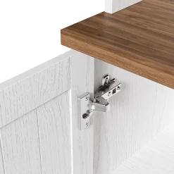 Buffet Haut Moderne avec 5 Portes, 1 Tiroir et 2 Compartiments Ouverts, Bahut Contemporain en Bois - 114x40x190 cm, Blanc et Bois