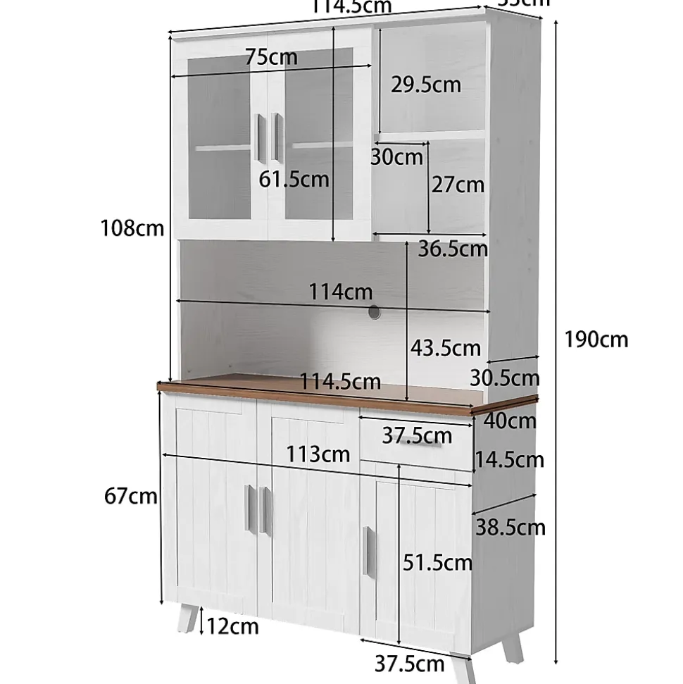 Buffet Haut Moderne avec 5 Portes, 1 Tiroir et 2 Compartiments Ouverts, Bahut Contemporain en Bois - 114x40x190 cm, Blanc et Bois