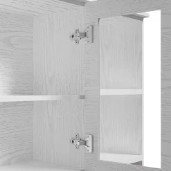 Buffet Haut Moderne avec 5 Portes, 1 Tiroir et 2 Compartiments Ouverts, Bahut Contemporain en Bois - 114x40x190 cm, Blanc et Bois