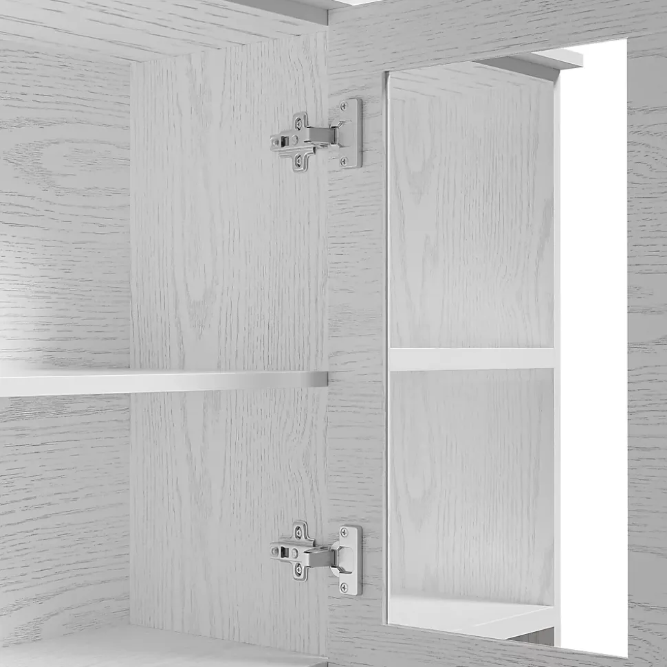 Buffet Haut Moderne avec 5 Portes, 1 Tiroir et 2 Compartiments Ouverts, Bahut Contemporain en Bois - 114x40x190 cm, Blanc et Bois