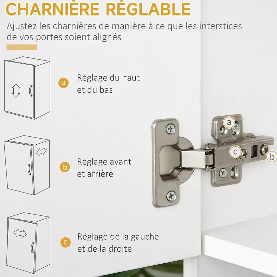 Buffet haut multi-rangement - 6 portes, tiroir, grand plateau - dim. 101L x 39l x 180H cm - panneaux particules blanc gris