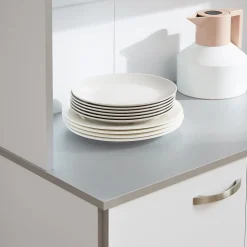 Buffet haut multi-rangement - 6 portes, tiroir, grand plateau - dim. 101L x 39l x 180H cm - panneaux particules blanc gris