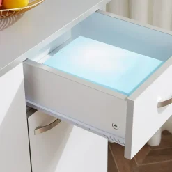 Buffet haut multi-rangement - 6 portes, tiroir, grand plateau - dim. 101L x 39l x 180H cm - panneaux particules blanc gris
