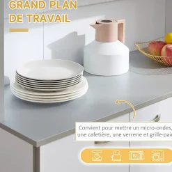 Buffet haut multi-rangement - 6 portes, tiroir, grand plateau - dim. 101L x 39l x 180H cm - panneaux particules blanc gris