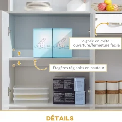 Buffet haut multi-rangement - 6 portes, tiroir, grand plateau - dim. 101L x 39l x 180H cm - panneaux particules blanc gris