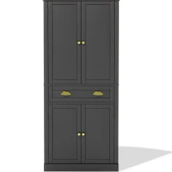 Buffet Haut Noir avec 4 Portes, 1 Tiroir et 6 Compartiments, 4 Étagères Réglables, MDF, 80x40x182 cm, Noir