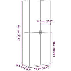 Buffet haut noir 70x42,5x185 cm bois d'ingénierie vidaXL