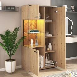 Buffet haut vitrine moderne avec éclairage LED 150Hx78Lx40Tcm