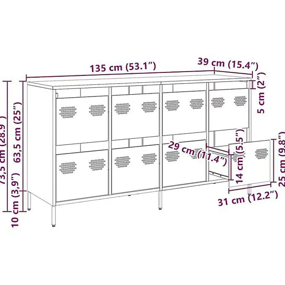 Buffet jaune moutarde 135x39x73,5 cm acier laminé à froid vidaXL