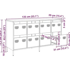 Buffet jaune moutarde 135x39x73,5 cm acier laminé à froid vidaXL