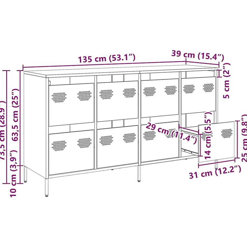 Buffet jaune moutarde 135x39x73,5 cm acier laminé à froid vidaXL