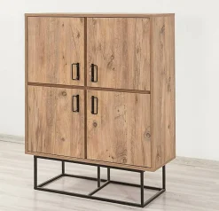Buffet Katmandu, Buffet du salon, Commode de salon, Garde-manger de cuisine, 93x36h115 cm, Chêne et Noir