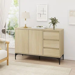 Buffet Kistiandi 77 x 120 x 40 cm effet chêne clair en.casa