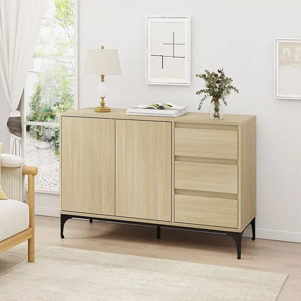 Buffet Kistiandi 77 x 120 x 40 cm effet chêne clair en.casa