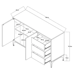 Buffet Kistiandi 77 x 120 x 40 cm effet chêne clair en.casa