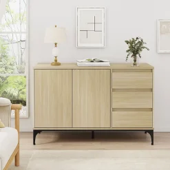 Buffet Kistiandi 77 x 120 x 40 cm effet chêne clair en.casa