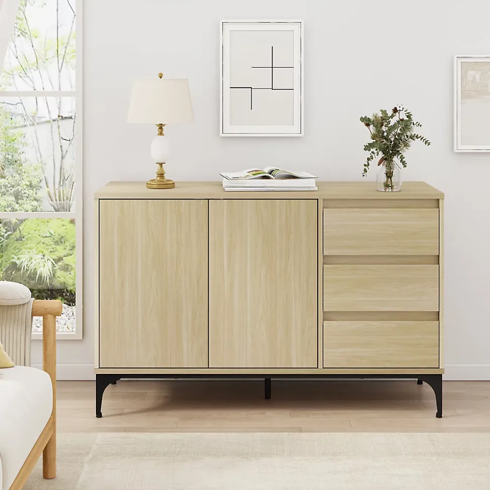 Buffet Kistiandi 77 x 120 x 40 cm effet chêne clair en.casa