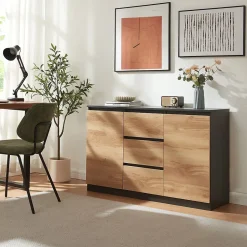 Buffet Kyr 120 x 40 x 75 cm chêne rustique / noir en.casa