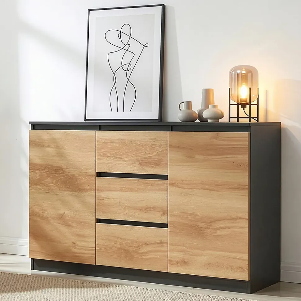 Buffet Kyr 120 x 40 x 75 cm chêne rustique / noir en.casa