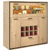 Buffet Élégant Avec Portes Doubles, Étagères En Verre Et Casier à Vin - Rangement Parfait, Bois