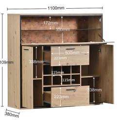 Buffet Élégant Avec Portes Doubles, Étagères En Verre Et Casier à Vin - Rangement Parfait, Bois