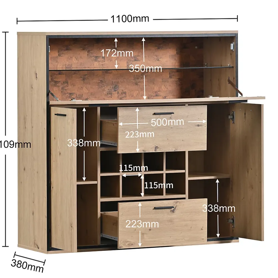 Buffet Élégant Avec Portes Doubles, Étagères En Verre Et Casier à Vin - Rangement Parfait, Bois