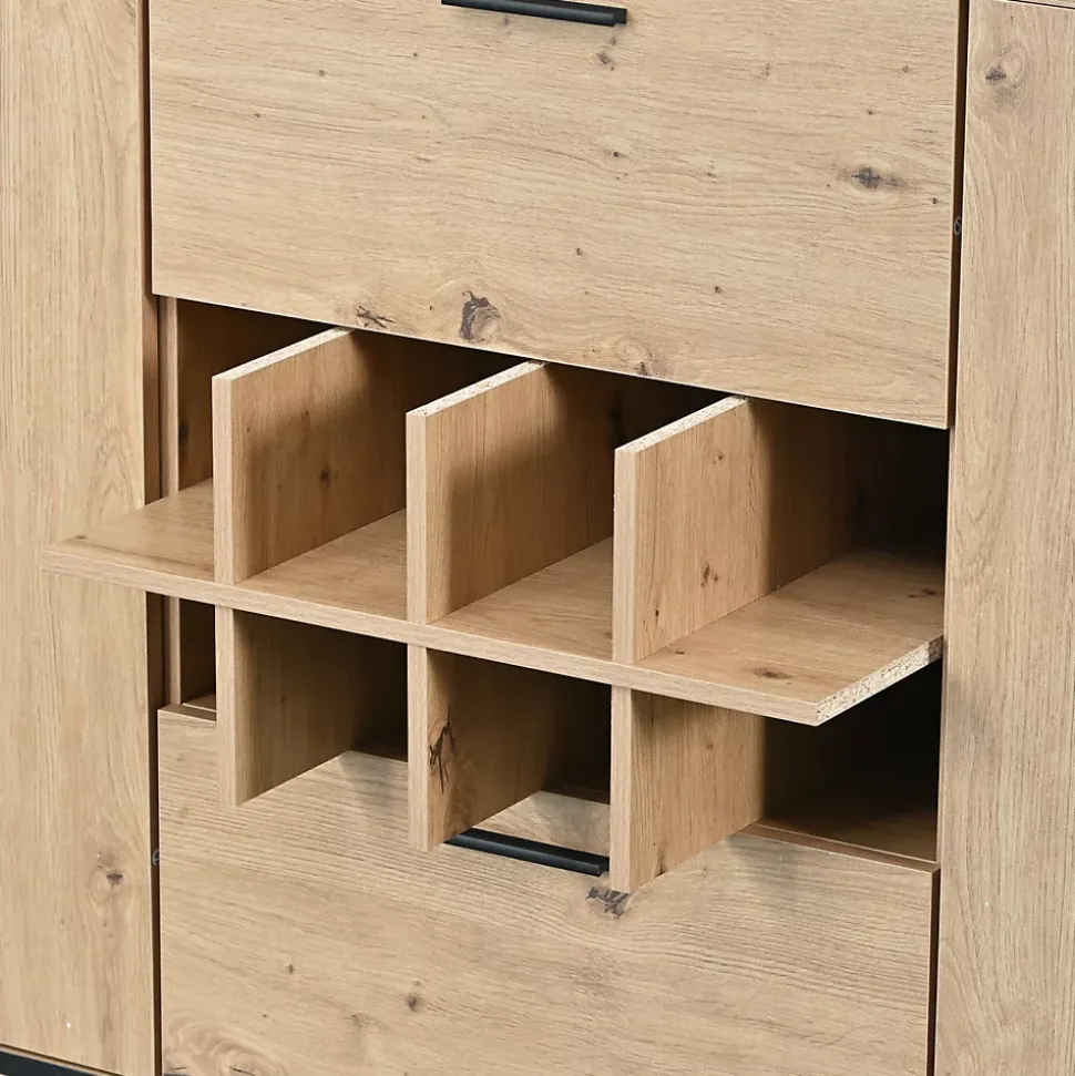 Buffet Élégant Avec Portes Doubles, Étagères En Verre Et Casier à Vin - Rangement Parfait, Bois