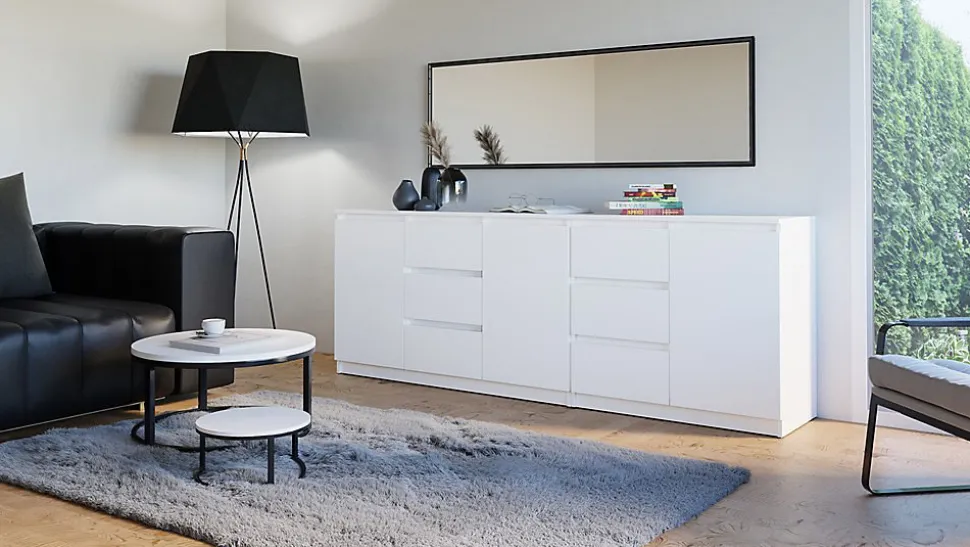 Buffet long 3 portes + 6 tiroirs - 200x40x75 cm - Meuble de rangemnt salon salle à manger - COSTI