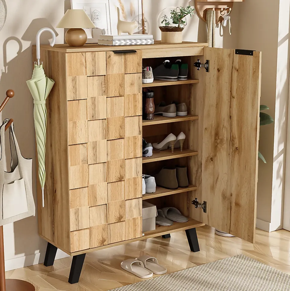Buffet Meuble à Chaussures avec 5 Compartiments et Étagères Réglables - Pour entrée Salon - 80,5x35x109,5 cm - Naturel