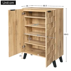 Buffet Meuble à Chaussures avec 5 Compartiments et Étagères Réglables - Pour entrée Salon - 80,5x35x109,5 cm - Naturel