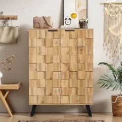 Buffet Meuble à Chaussures avec 5 Compartiments et Étagères Réglables - Pour entrée Salon - 80,5x35x109,5 cm - Naturel