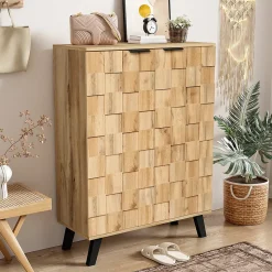 Buffet Meuble à Chaussures avec 5 Compartiments et Étagères Réglables - Pour entrée Salon - 80,5x35x109,5 cm - Naturel