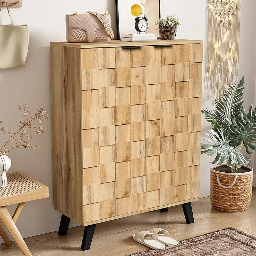 Buffet Meuble à Chaussures avec 5 Compartiments et Étagères Réglables - Pour entrée Salon - 80,5x35x109,5 cm - Naturel