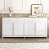 Buffet, Meuble de Rangement avec 3 Tiroirs et 4 Portes, design Moderne Scandinave, MDF, Blanc et Chêne Clair, 160x37x75 cm