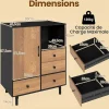 Buffet Meuble de Rangement,Style Moderne avec 4 Tiroir et Compartiment Ouvert,avec Pieds Métalliques Surélevé Robuste (Noir)