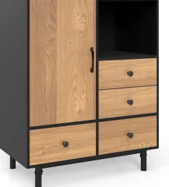 Buffet Meuble de Rangement,Style Moderne avec 4 Tiroir et Compartiment Ouvert,avec Pieds Métalliques Surélevé Robuste (Noir)