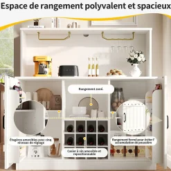 Buffet Moderne - Meuble Bar avec Porte-Verres et Étagères de Rangement - MDF + Métal - Blanc - 120x40x120 cm