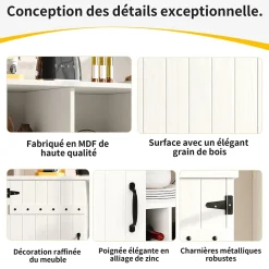 Buffet Moderne - Meuble Bar avec Porte-Verres et Étagères de Rangement - MDF + Métal - Blanc - 120x40x120 cm