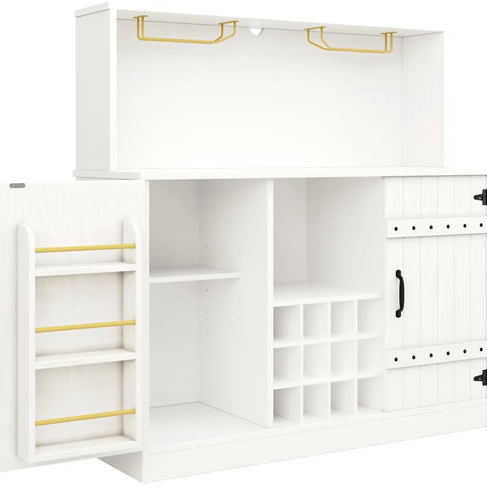 Buffet Moderne - Meuble Bar avec Porte-Verres et Étagères de Rangement - MDF + Métal - Blanc - 120x40x120 cm