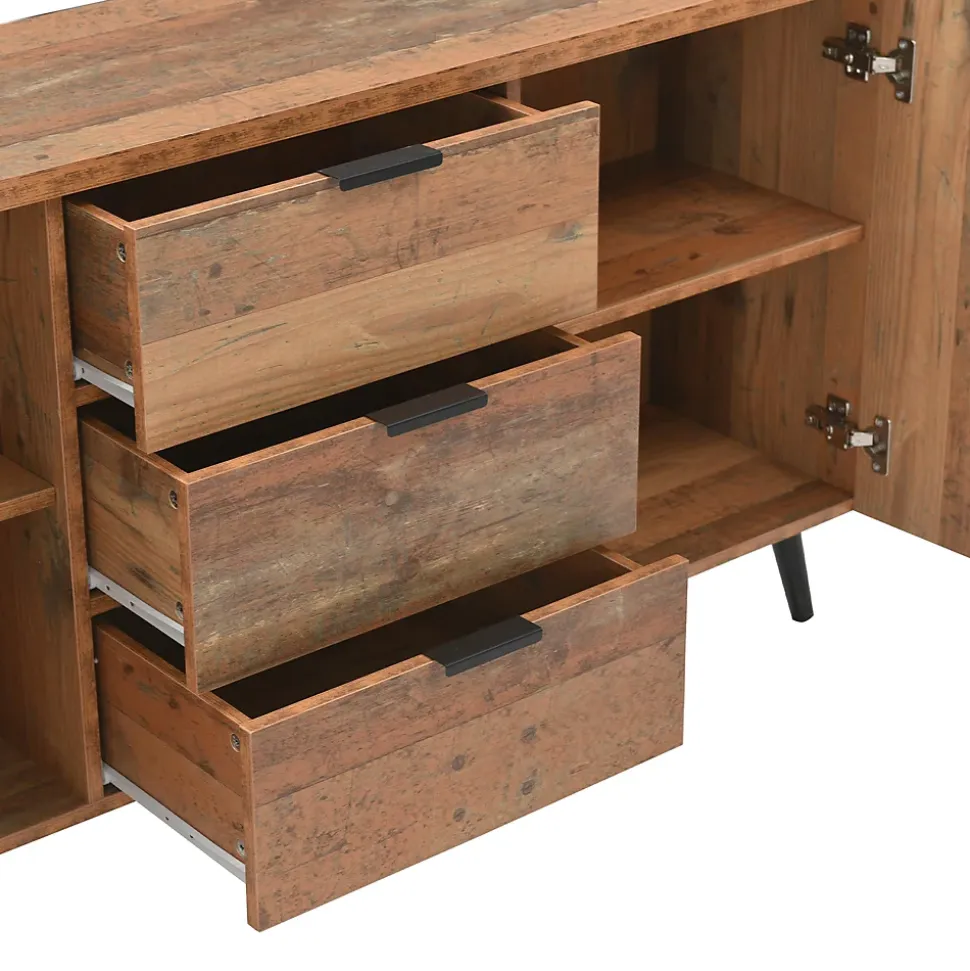 Buffet Moderne - Meuble TV avec 3 Tiroirs et 2 Portes, Étagères Réglables pour Salon ou Chambre, Bois Marron, 140x35x70 cm
